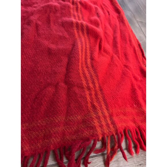 Vintage Hand Woven Red Stripe Wool Blanket 45"x80" Fringe - Picture 10 of 10